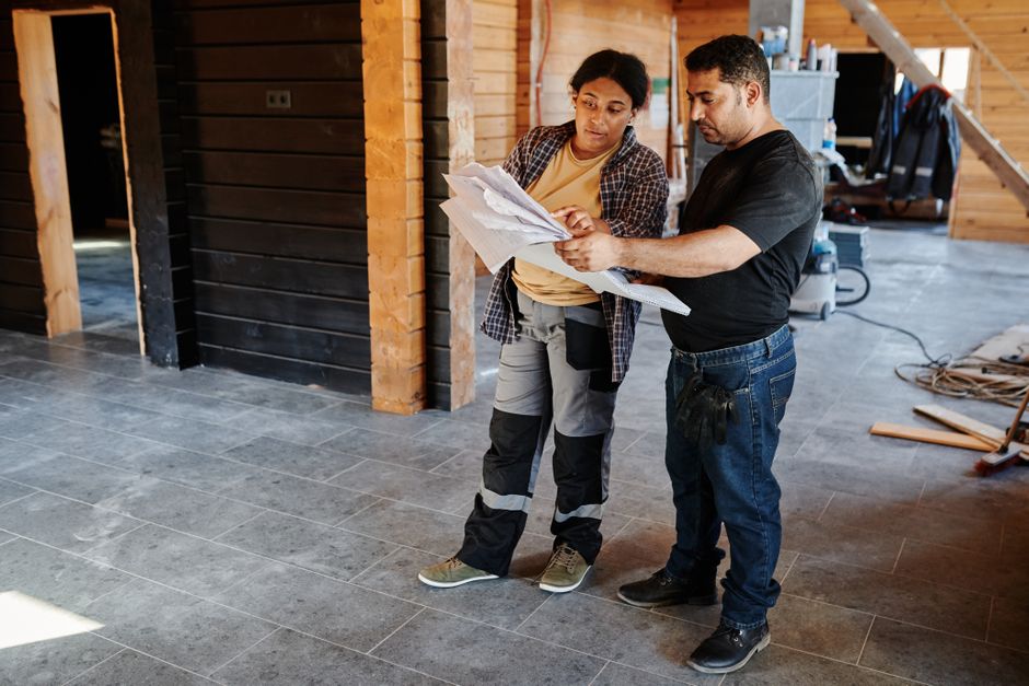 Professional contractor team at work during kitchen renovation project